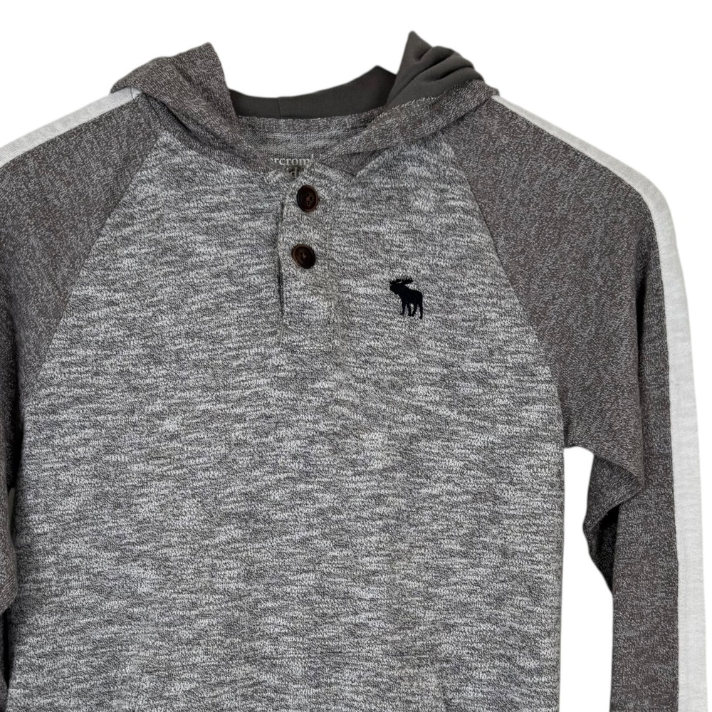 Abercrombie Kids Hoodie Boys Girls Heather Gray Moose Logo Henley Size 13-14